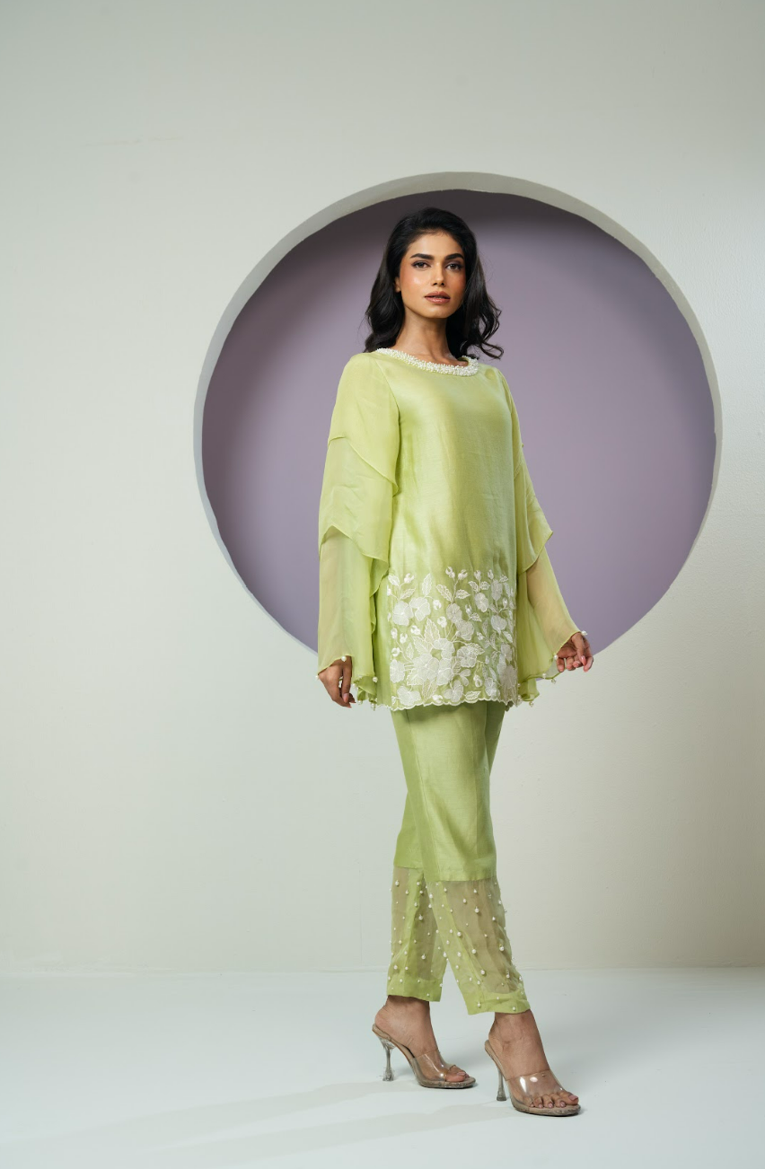Chanderi Cutwork Flared Sleeves Co-ord Set