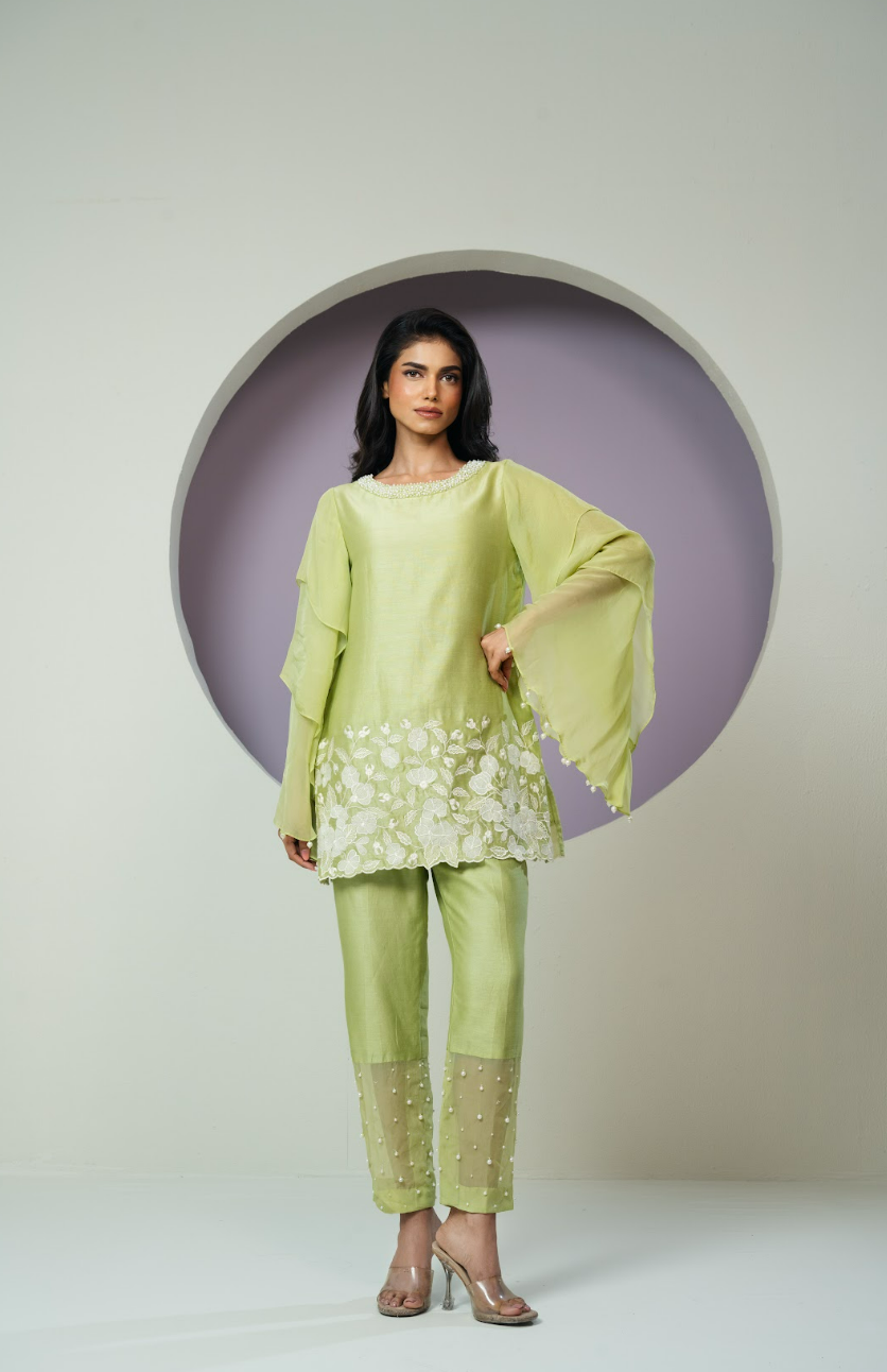 Chanderi Cutwork Flared Sleeves Co-ord Set