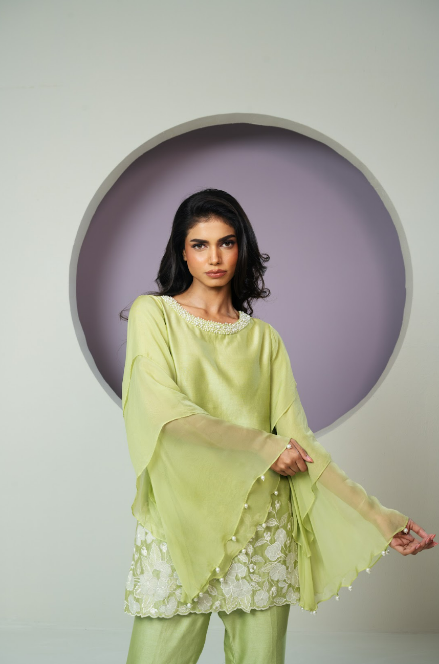 Chanderi Cutwork Flared Sleeves Co-ord Set