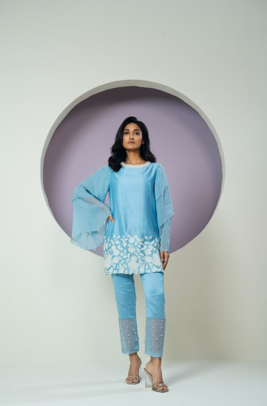 Chanderi Cutwork Flared Sleeves Co-ord Set