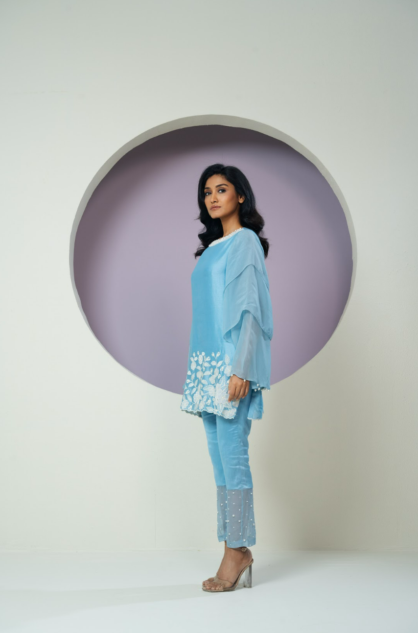 Chanderi Cutwork Flared Sleeves Co-ord Set