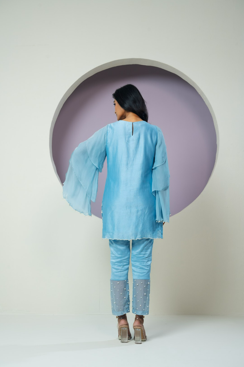 Chanderi Cutwork Flared Sleeves Co-ord Set