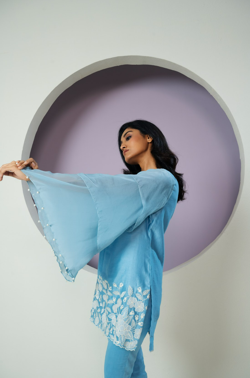 Chanderi Cutwork Flared Sleeves Co-ord Set