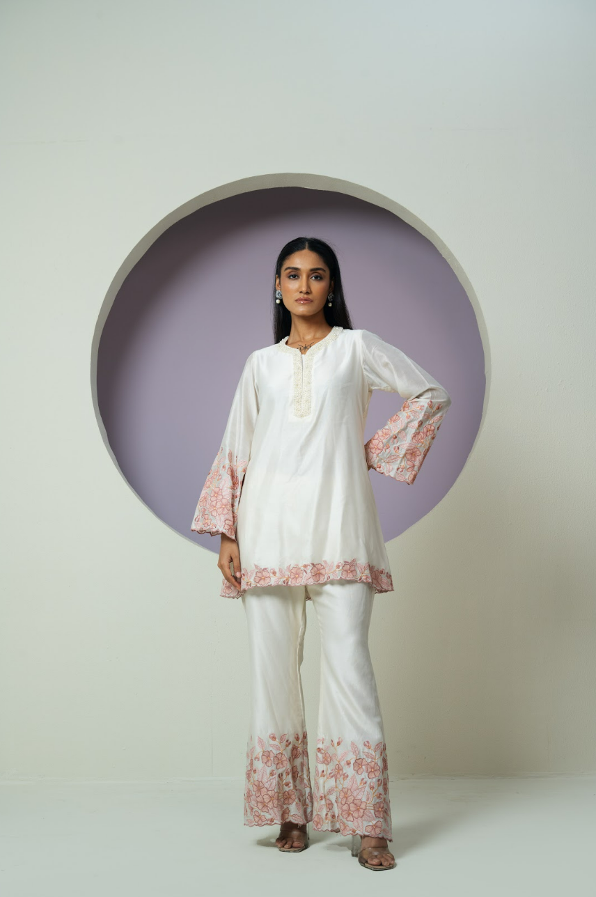 Bell Sleeves Chanderi Cutwork Co-ord Set