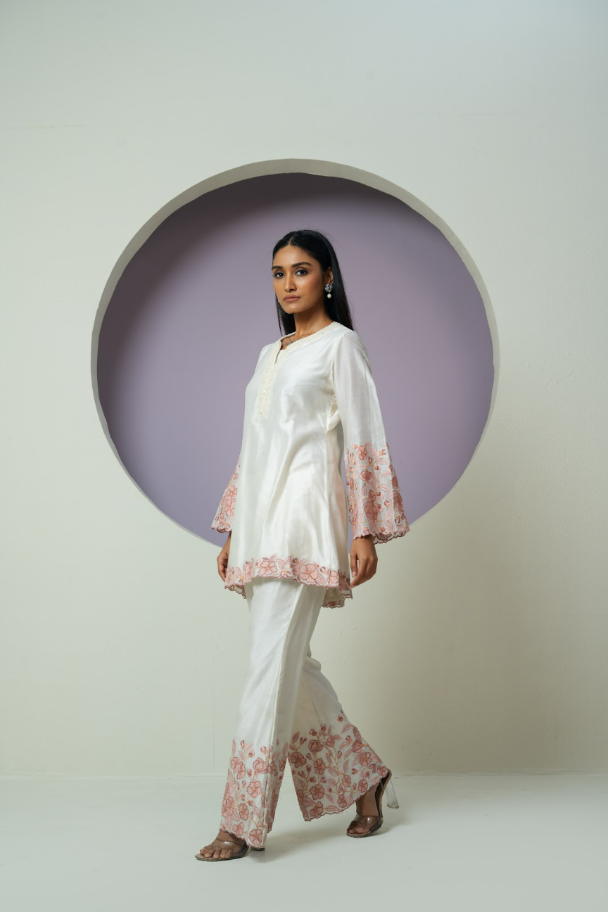Bell Sleeves Chanderi Cutwork Co-ord Set