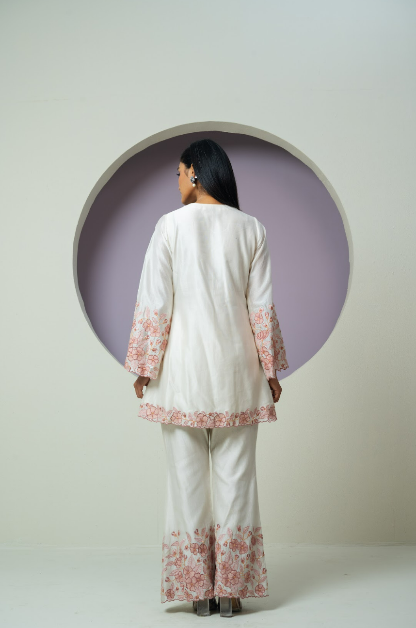 Bell Sleeves Chanderi Cutwork Co-ord Set