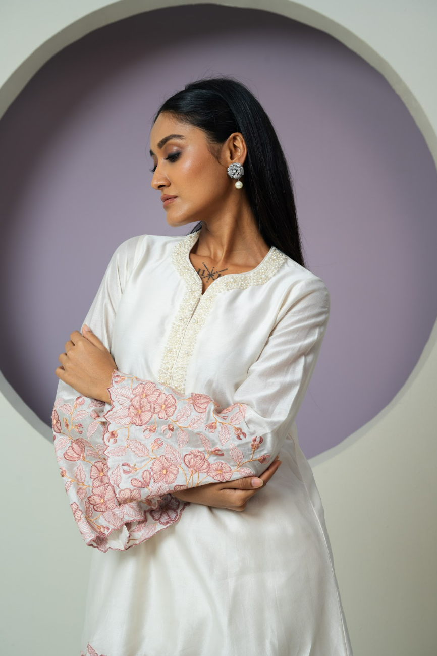 Bell Sleeves Chanderi Cutwork Co-ord Set