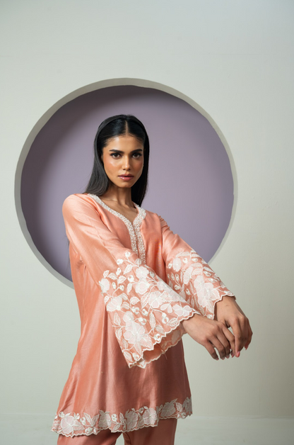 Bell Sleeves Chanderi Cutwork Co-ord Set