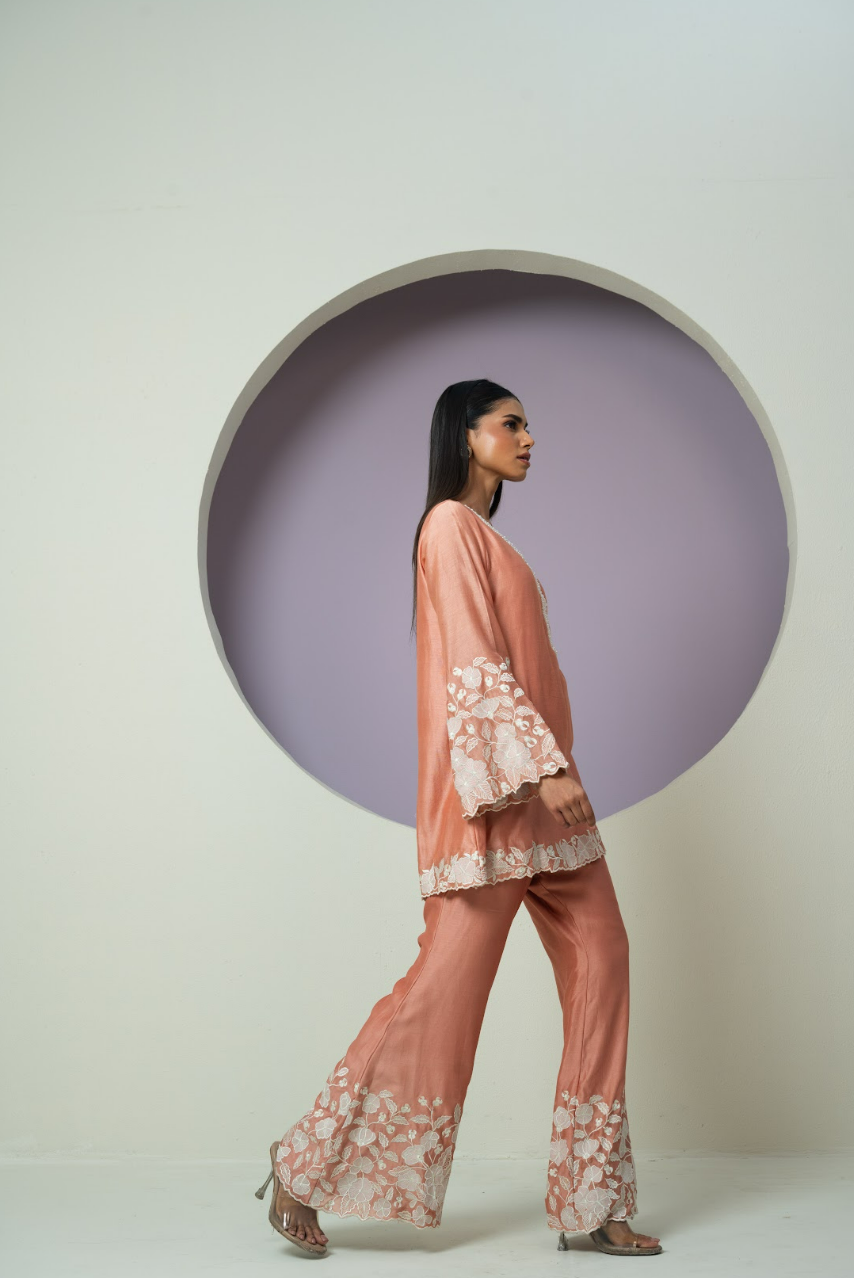 Bell Sleeves Chanderi Cutwork Co-ord Set