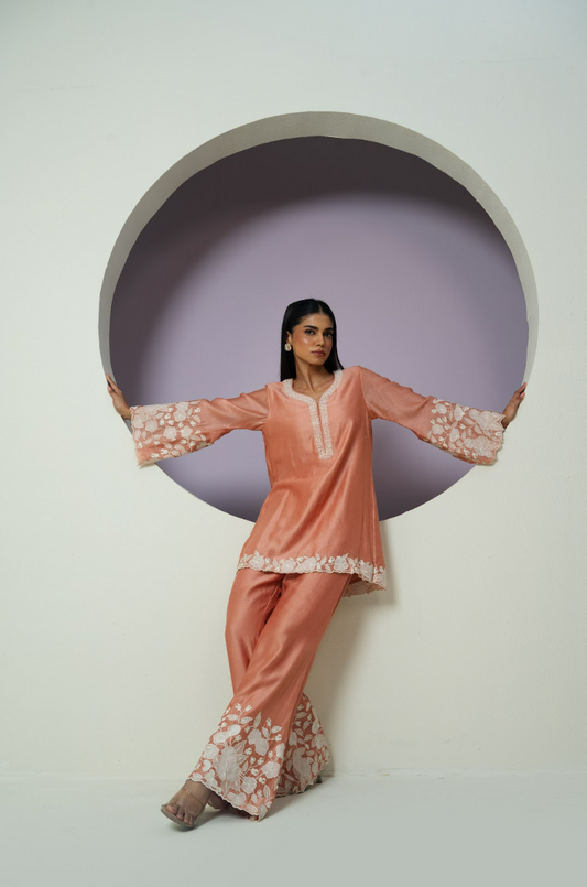 Bell Sleeves Chanderi Cutwork Co-ord Set