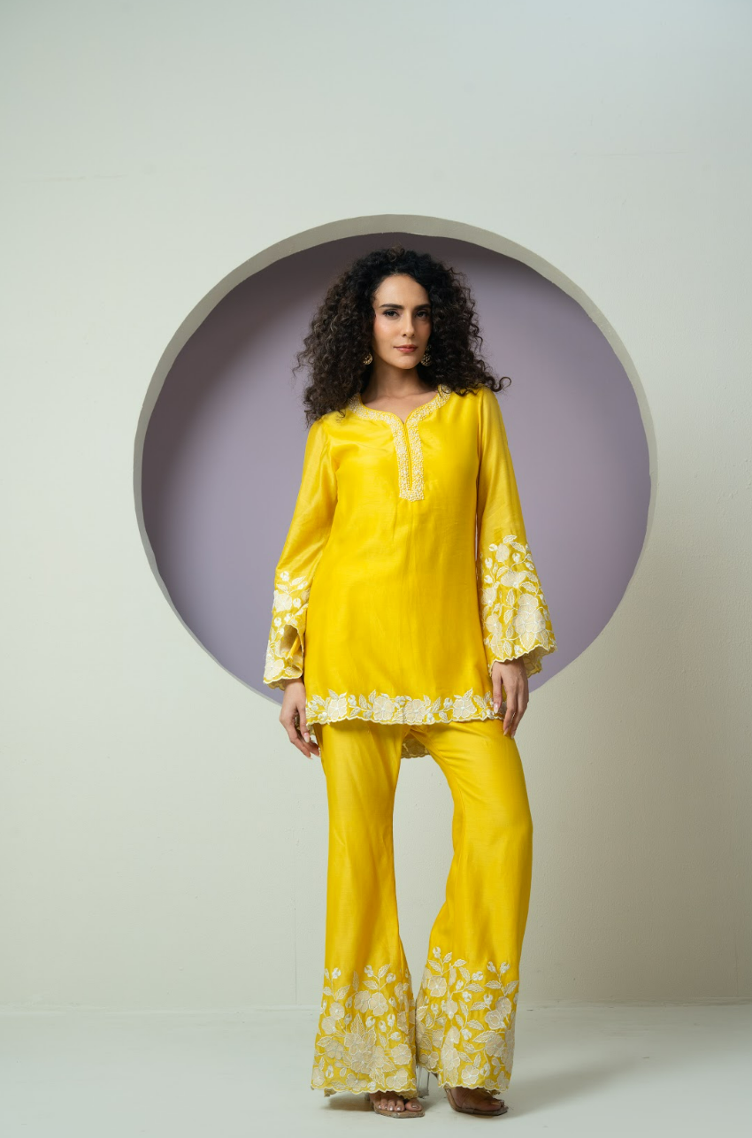 Bell Sleeves Chanderi Cutwork Co-ord Set
