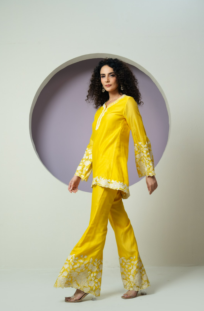 Bell Sleeves Chanderi Cutwork Co-ord Set