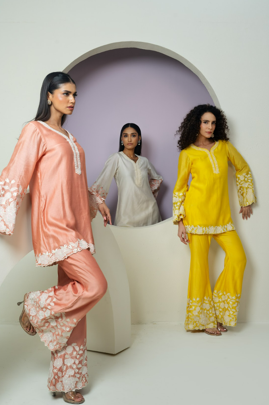 Bell Sleeves Chanderi Cutwork Co-ord Set