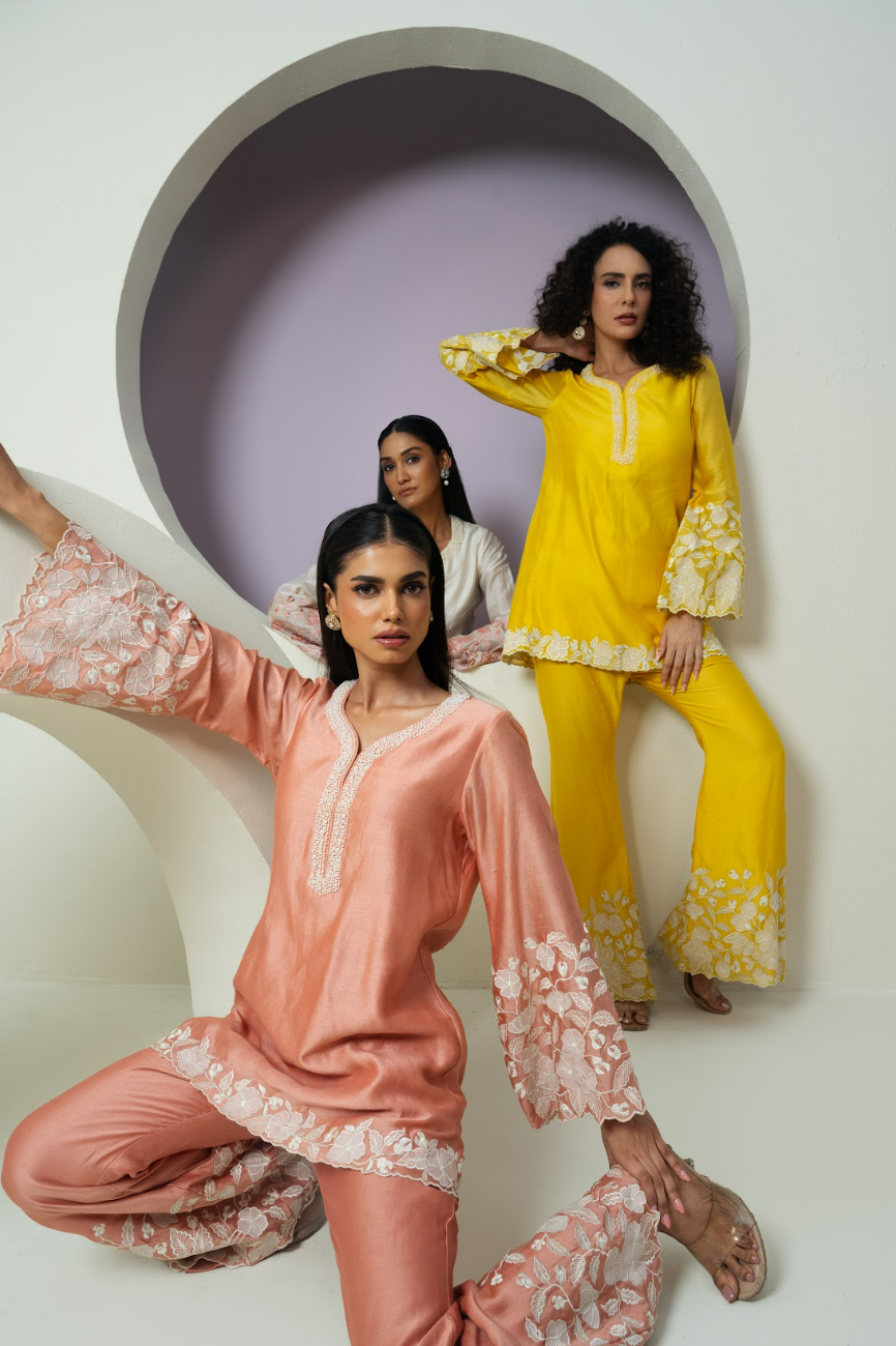Bell Sleeves Chanderi Cutwork Co-ord Set