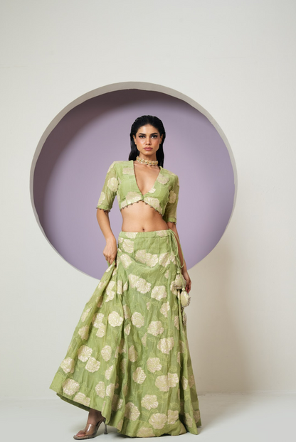 Mul Chanderi Applique work Lehenga