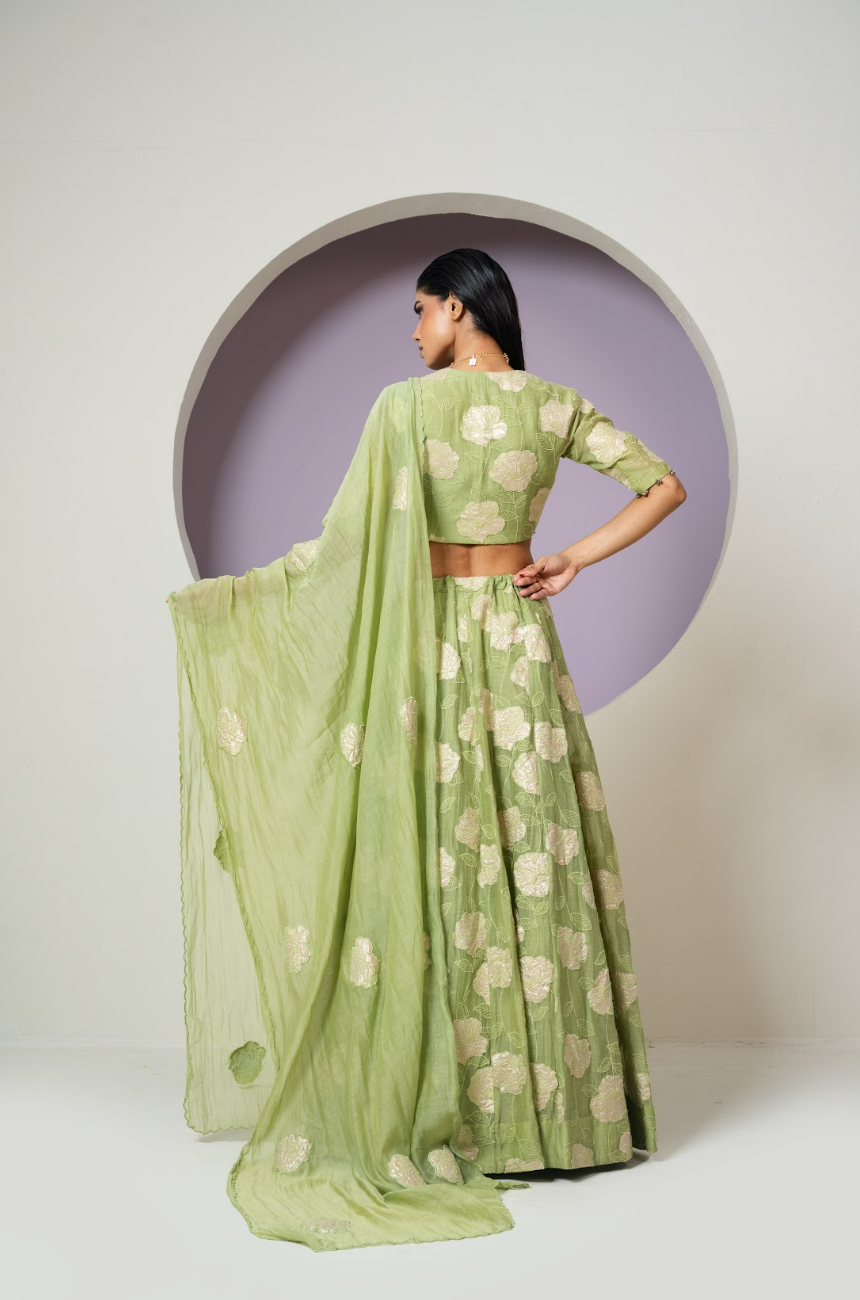 Mul Chanderi Applique work Lehenga