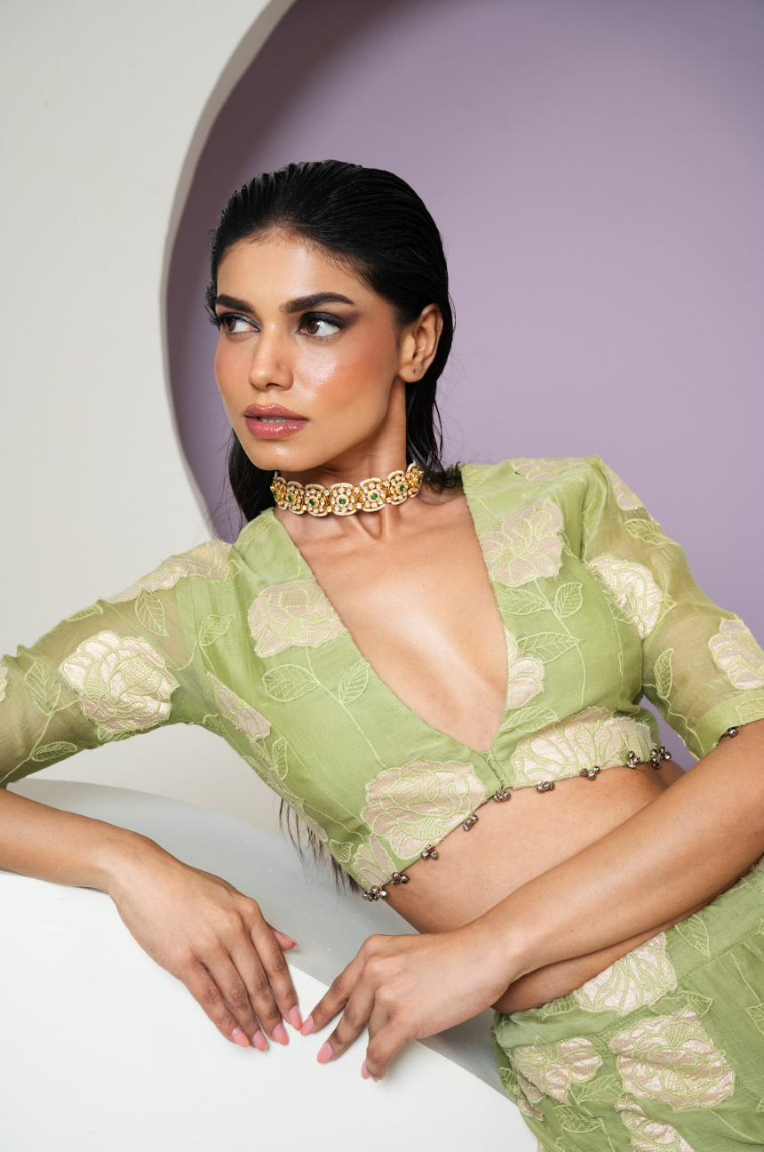 Mul Chanderi Applique work Lehenga