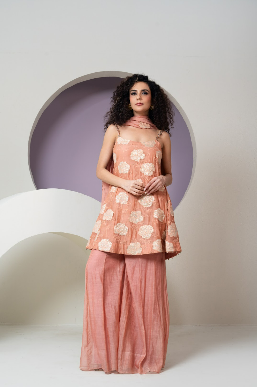 Mul chanderi Applique work Sharara Set