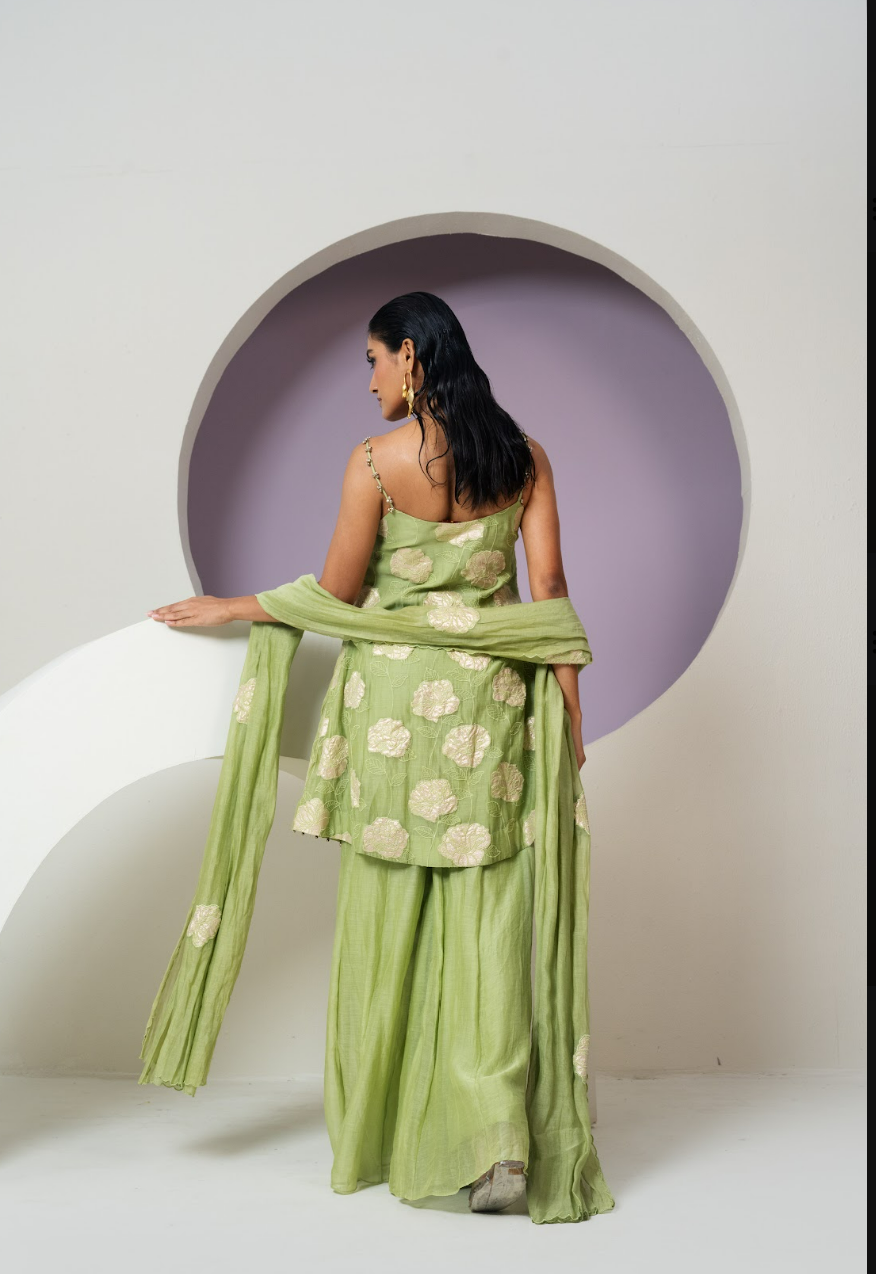 Mul chanderi Applique work Sharara Set