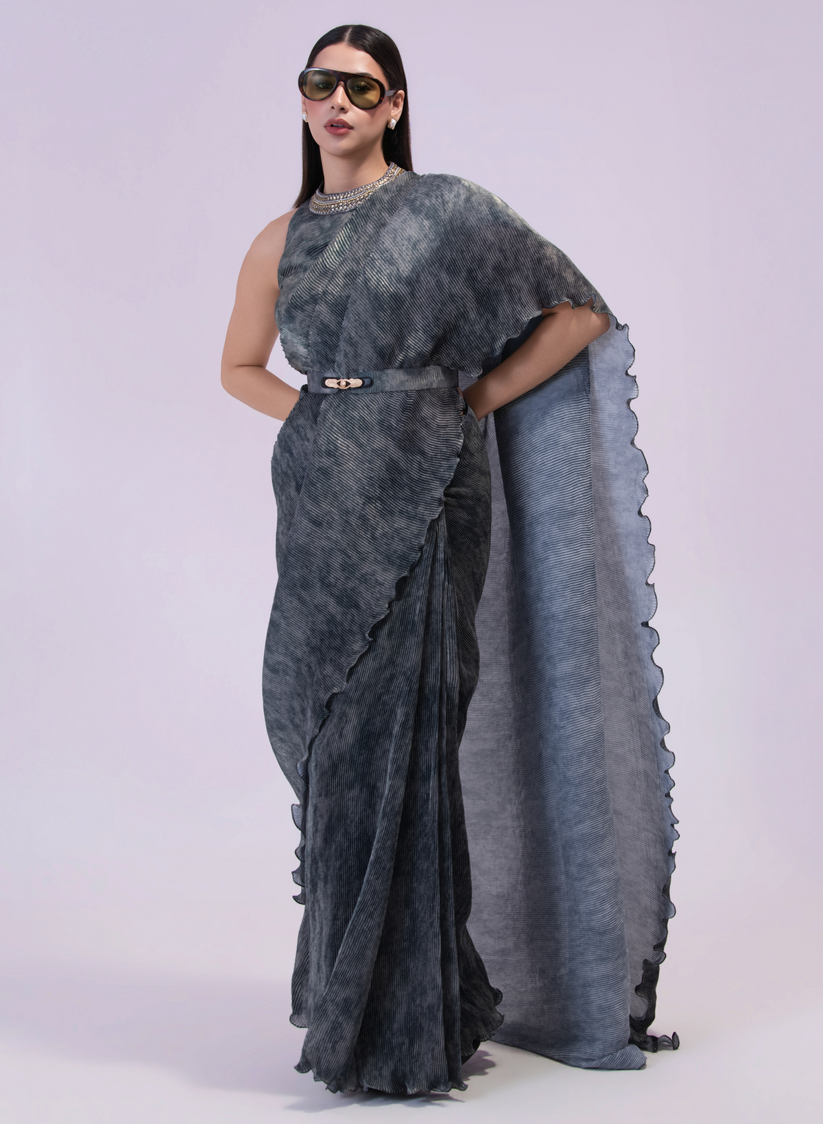 Smoke Pre draped Saree