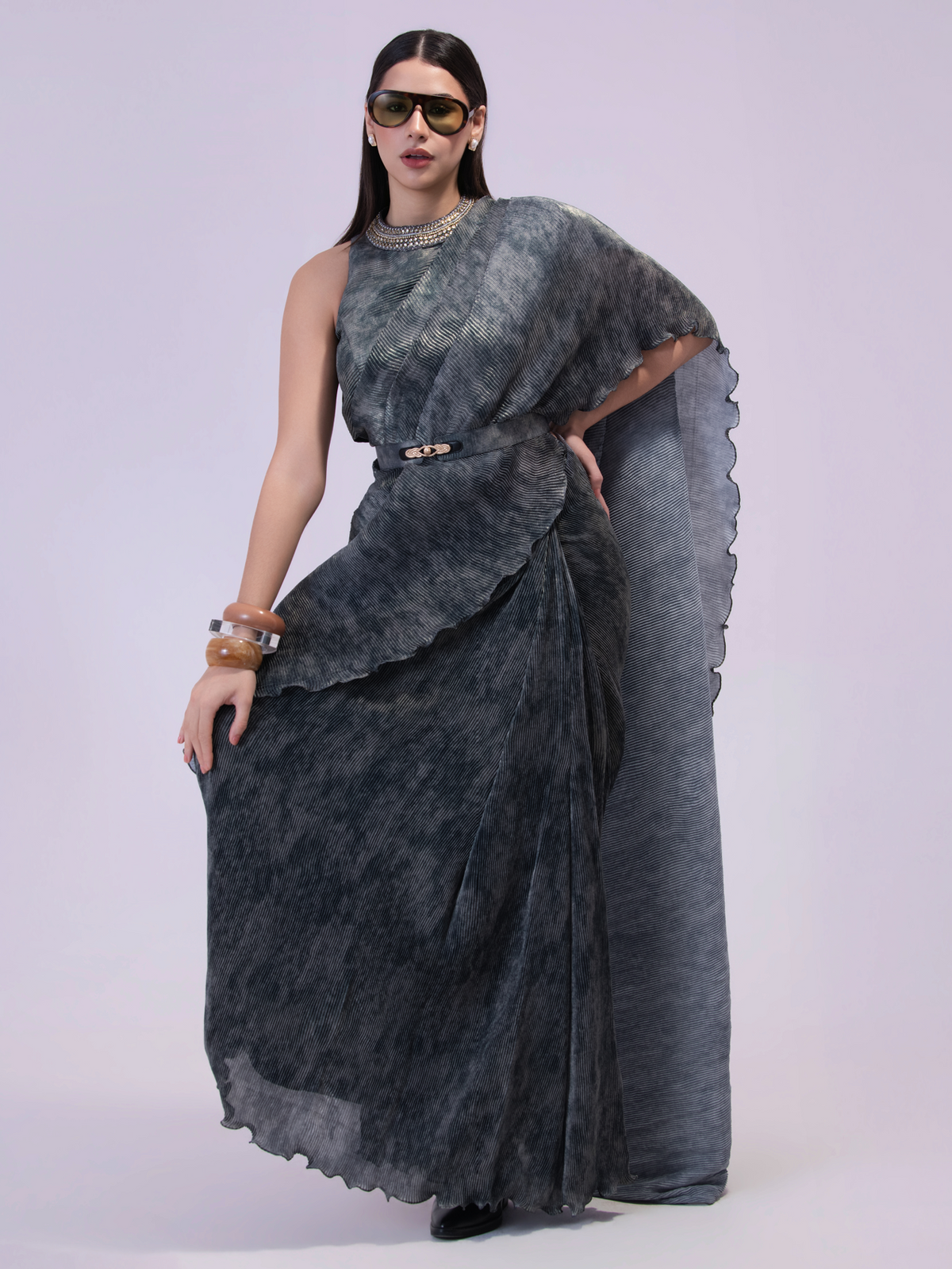 Smoke Pre draped Saree