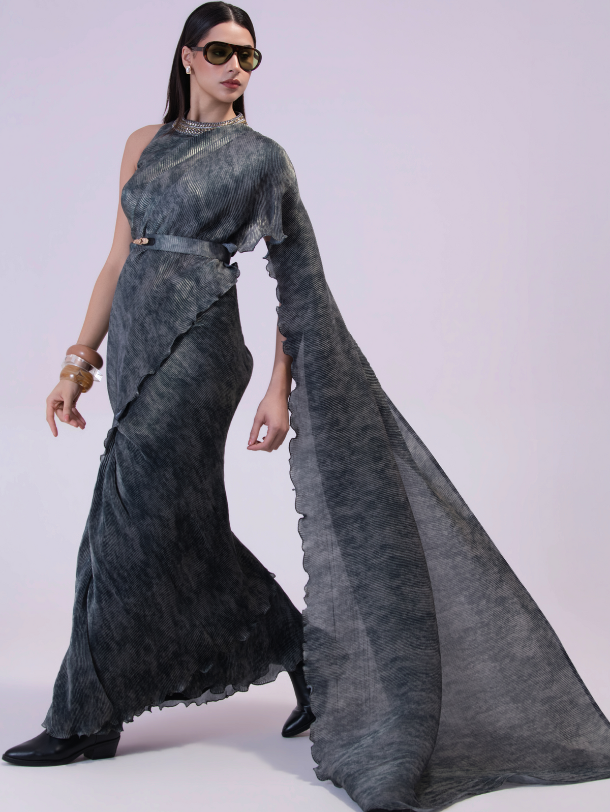 Smoke Pre draped Saree