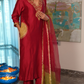 Red chanderi suit with pockets