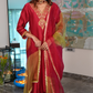 Red chanderi suit with pockets