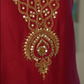Red chanderi suit with pockets