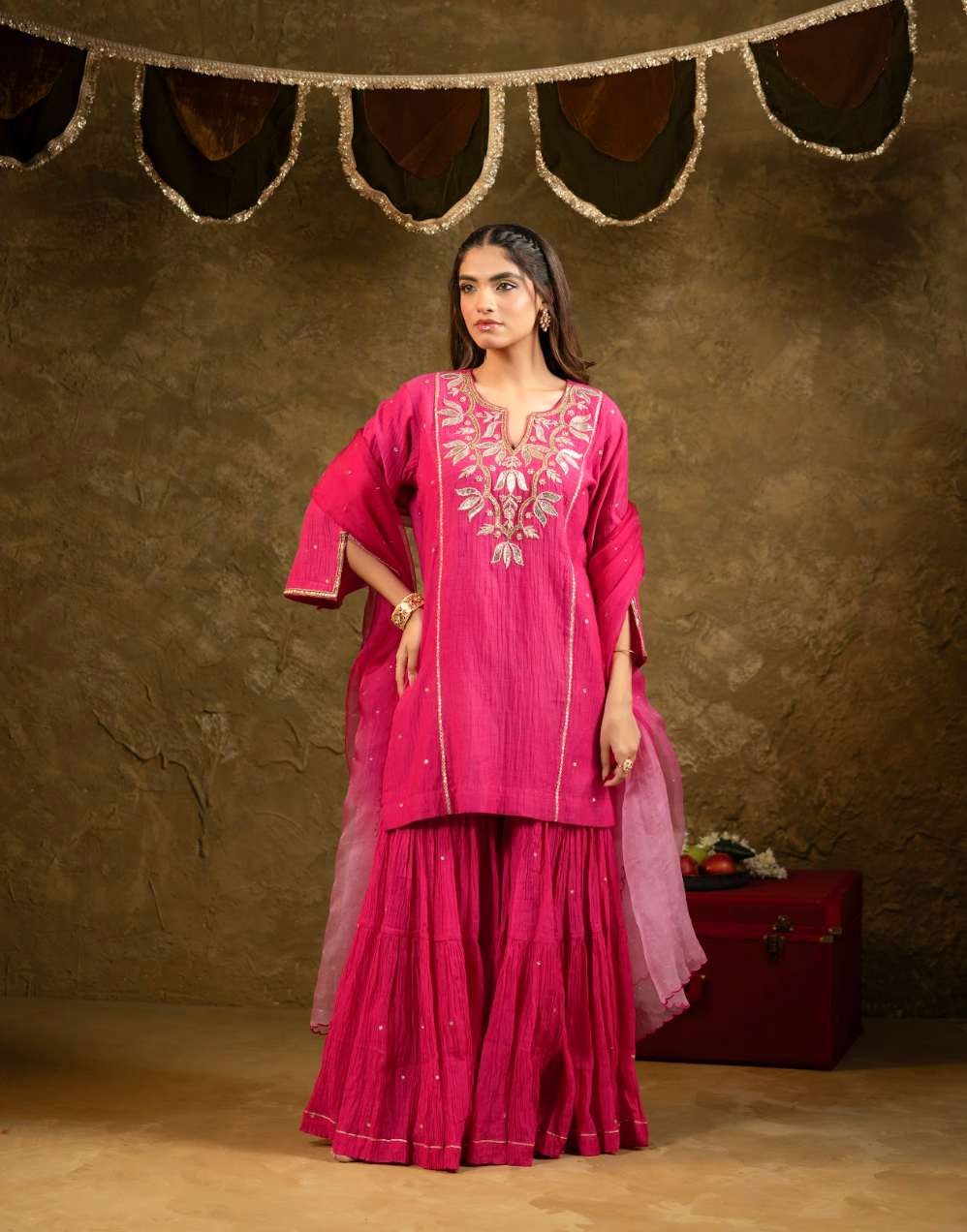 Pink Kamal Lappa Sharara Set