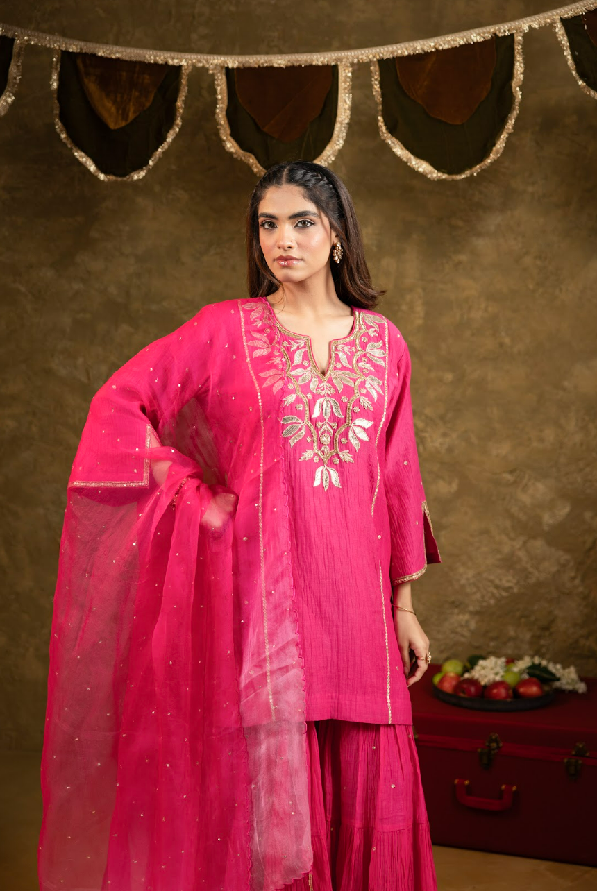 Pink Kamal Lappa Sharara Set