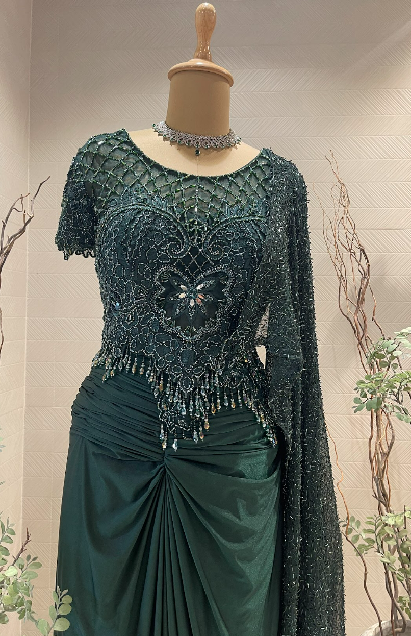 Emerald Green Drape Saree
