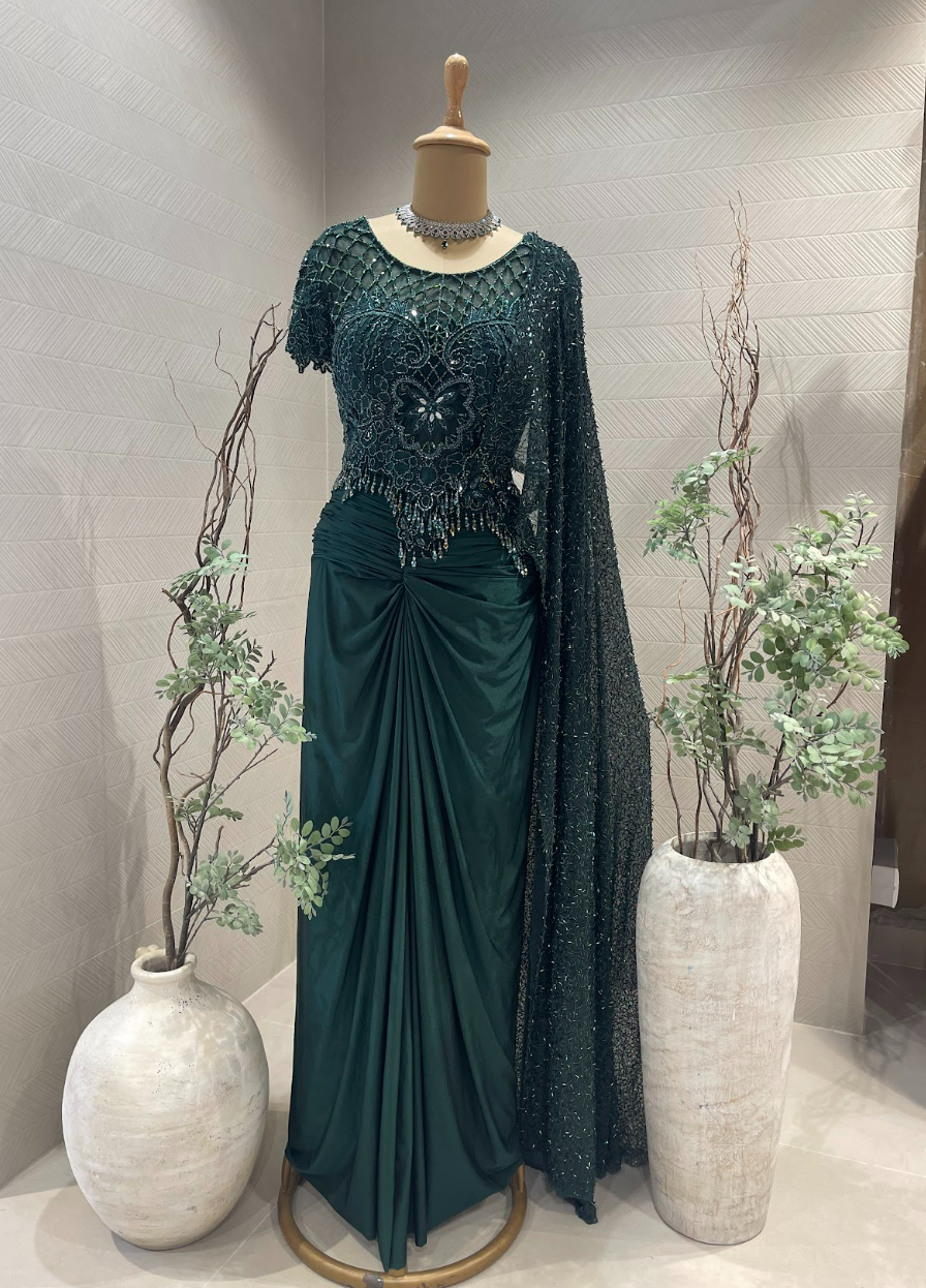 Emerald Green Drape Saree
