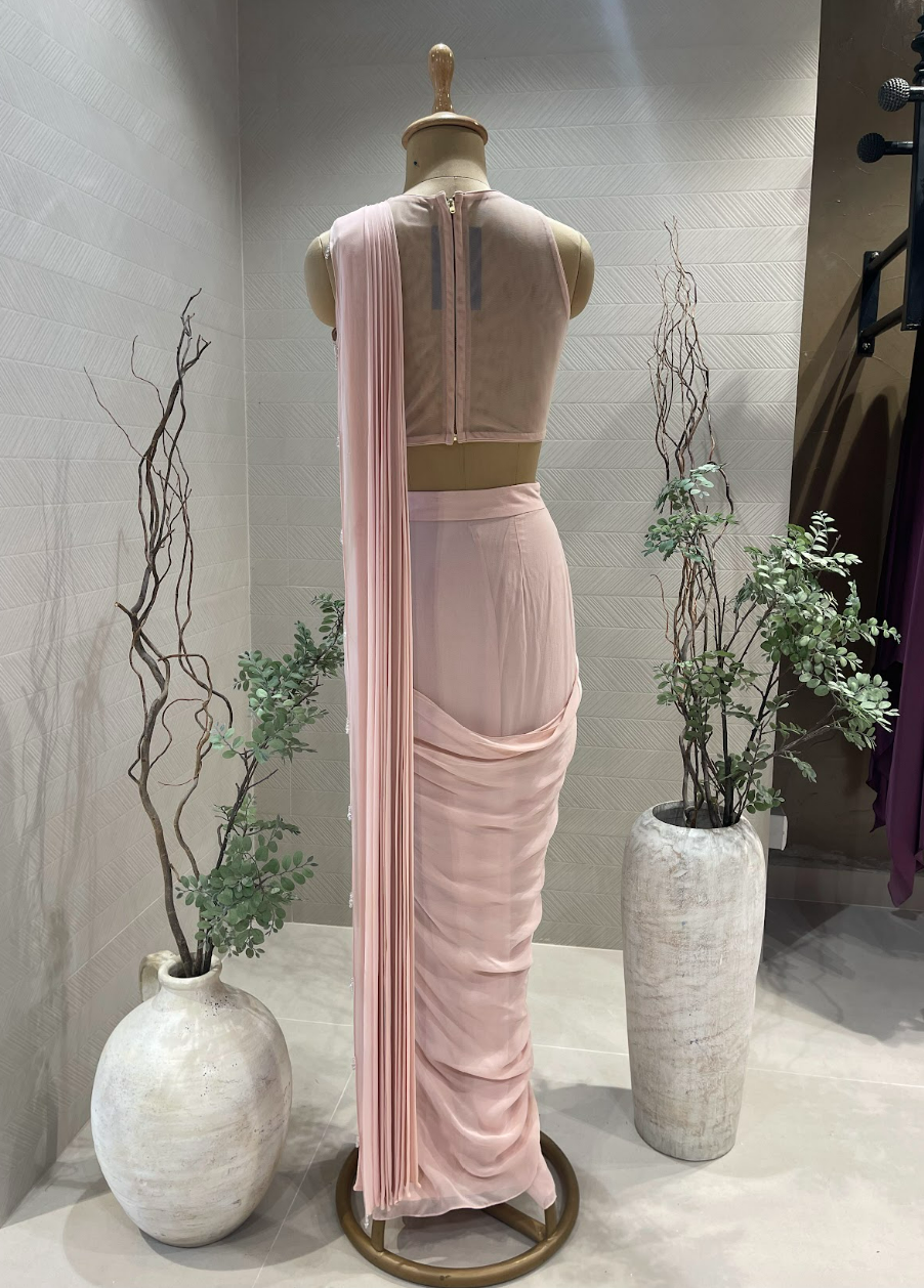 Blush Pink Drape Saree