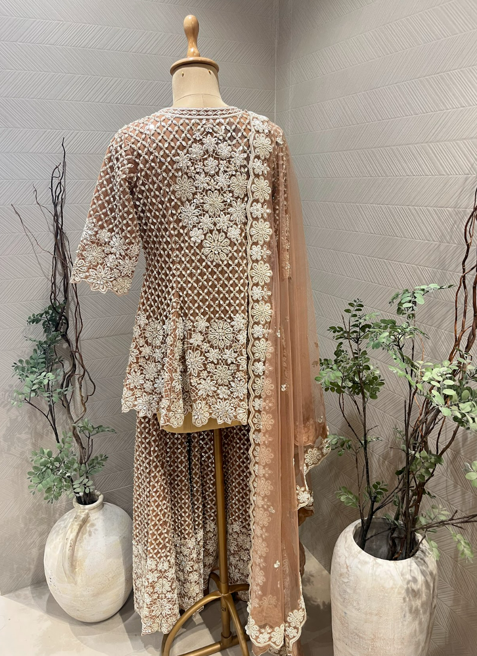 Old Rose Embellished Peplum Sharara Set