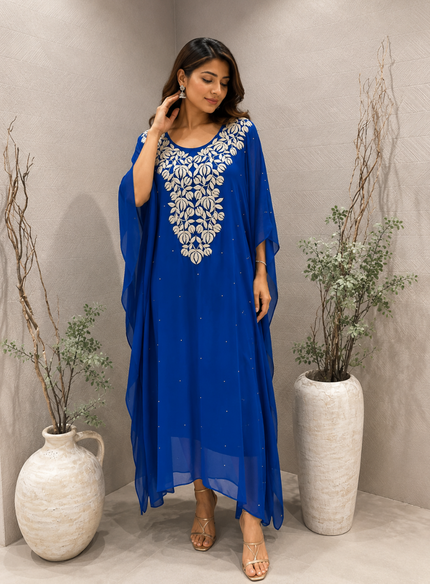 Royal Blue leather work Kaftan