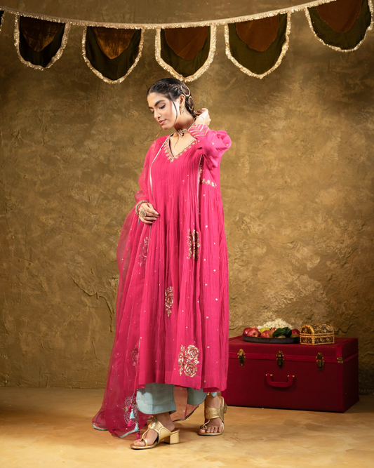 Pink 5 boota kurta set