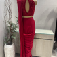Scarlett Red beadwork Pre draped Saree
