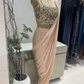 Dusty Pink Satin Organza Pre Draped Saree with Jewel Blouse