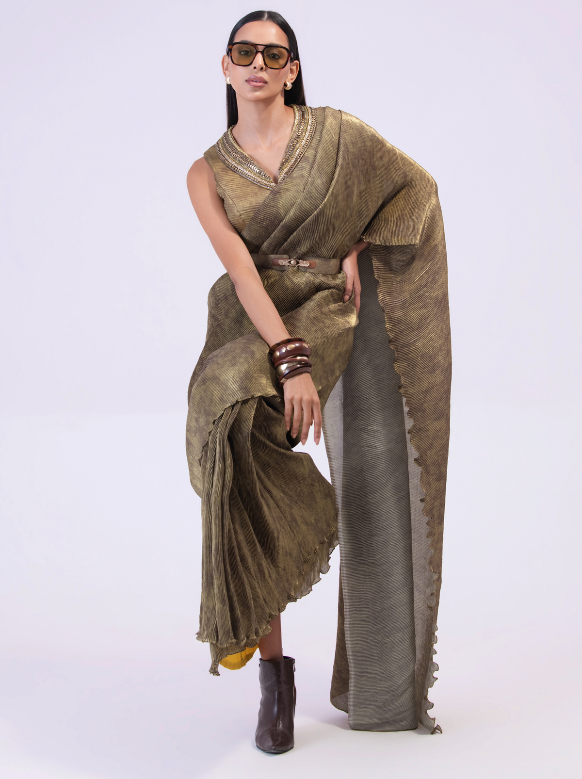 Smoke Pre draped Saree