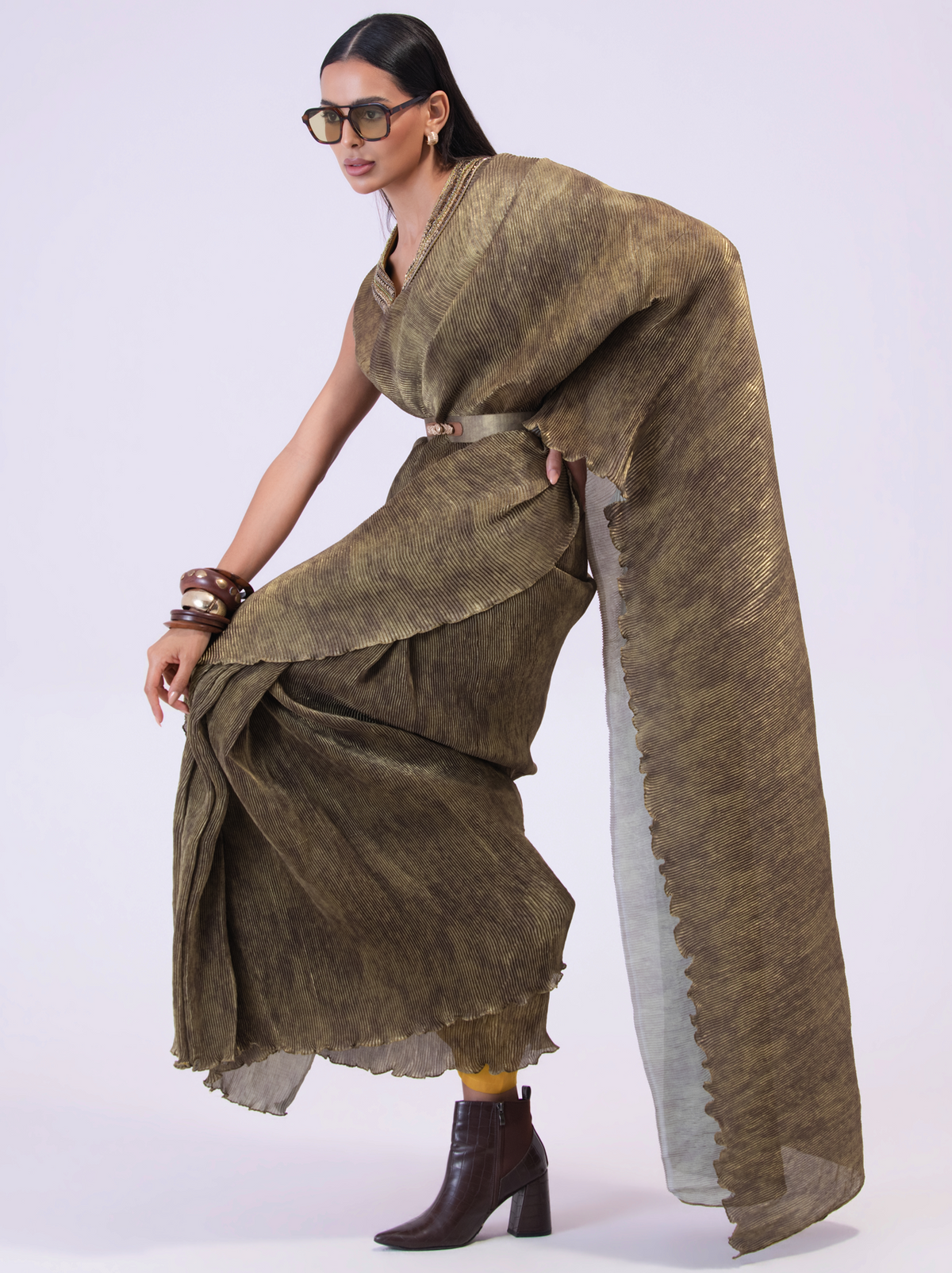 Smoke Pre draped Saree