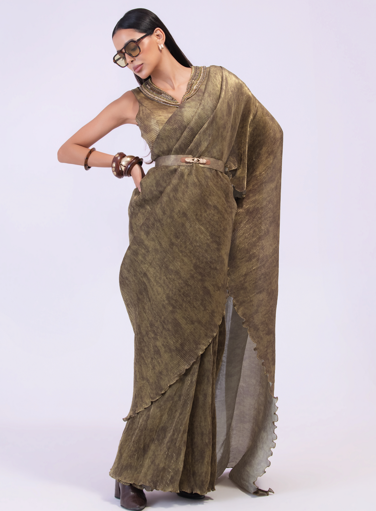 Smoke Pre draped Saree