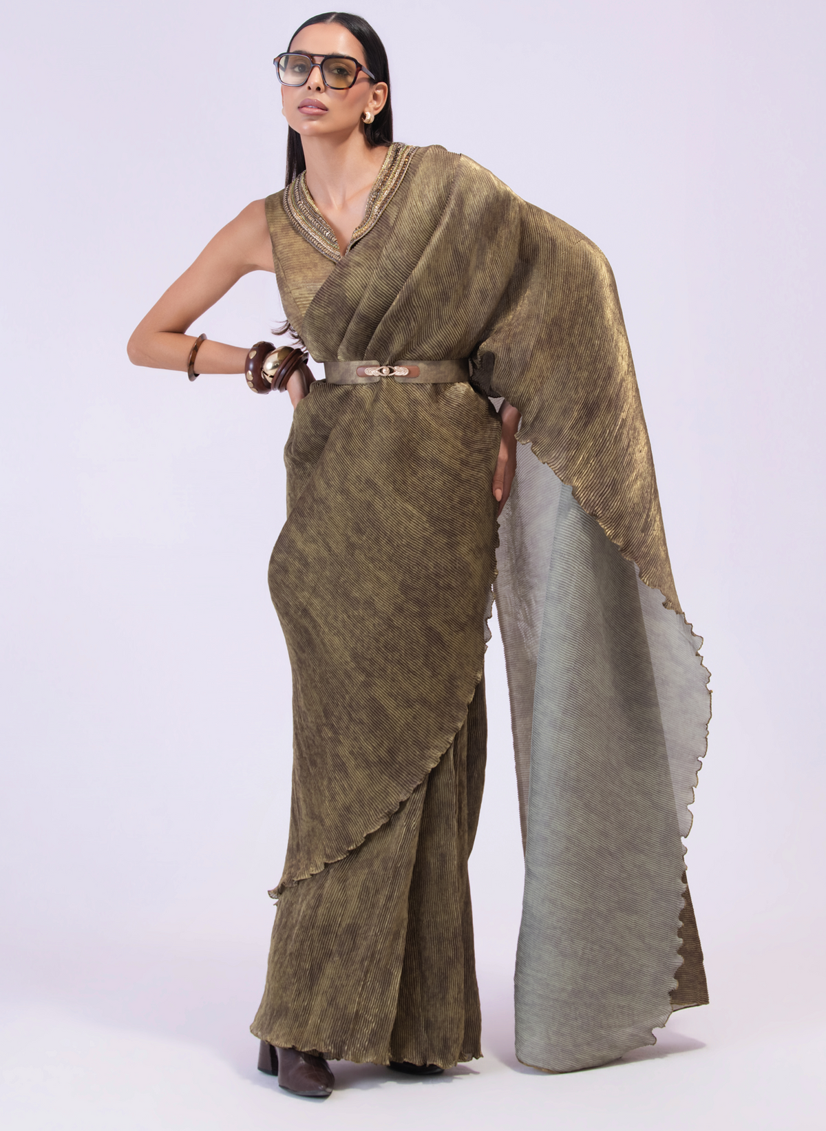 Smoke Pre draped Saree