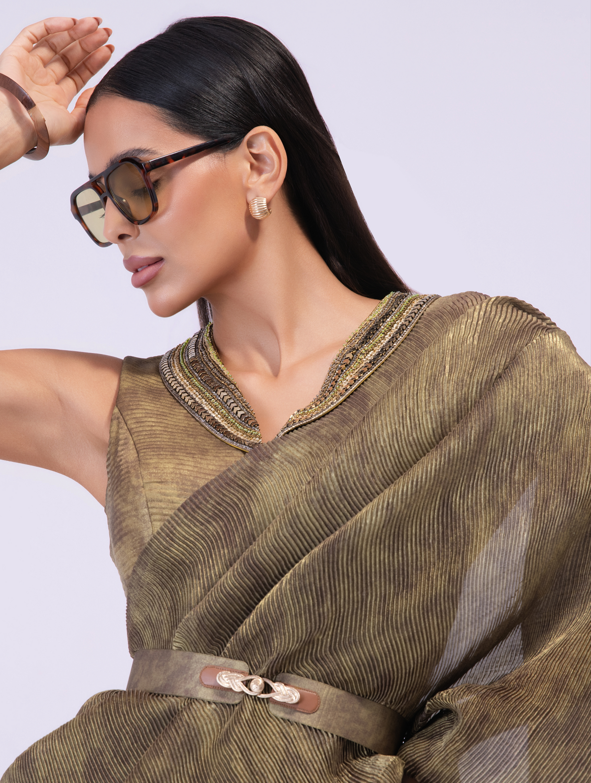 Smoke Pre draped Saree
