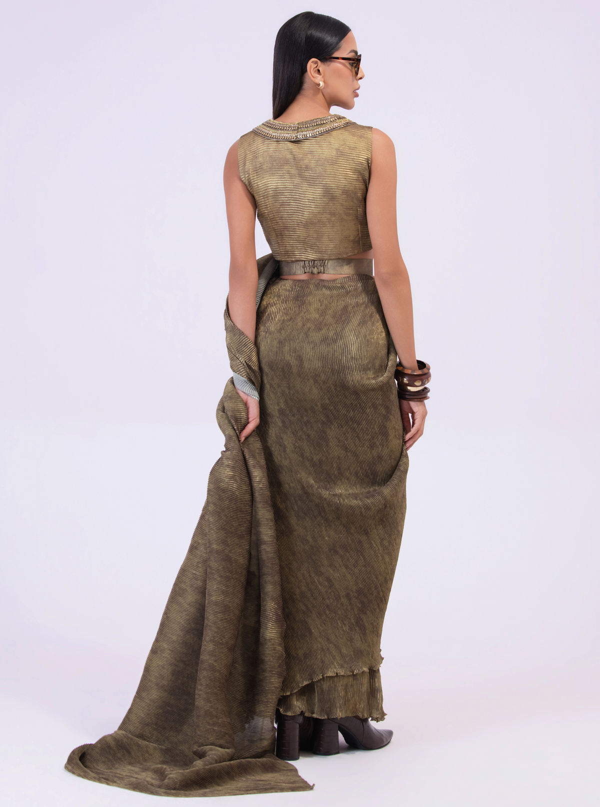 Smoke Pre draped Saree