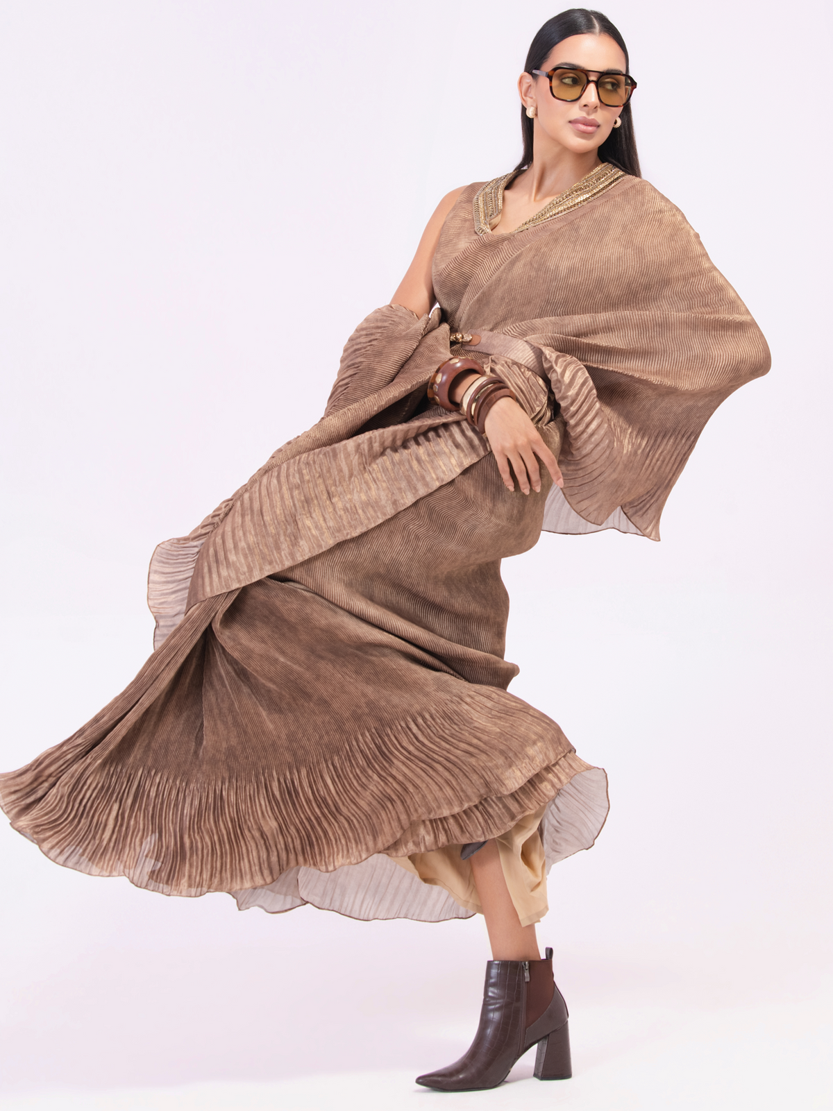 Smoke Pre draped Saree