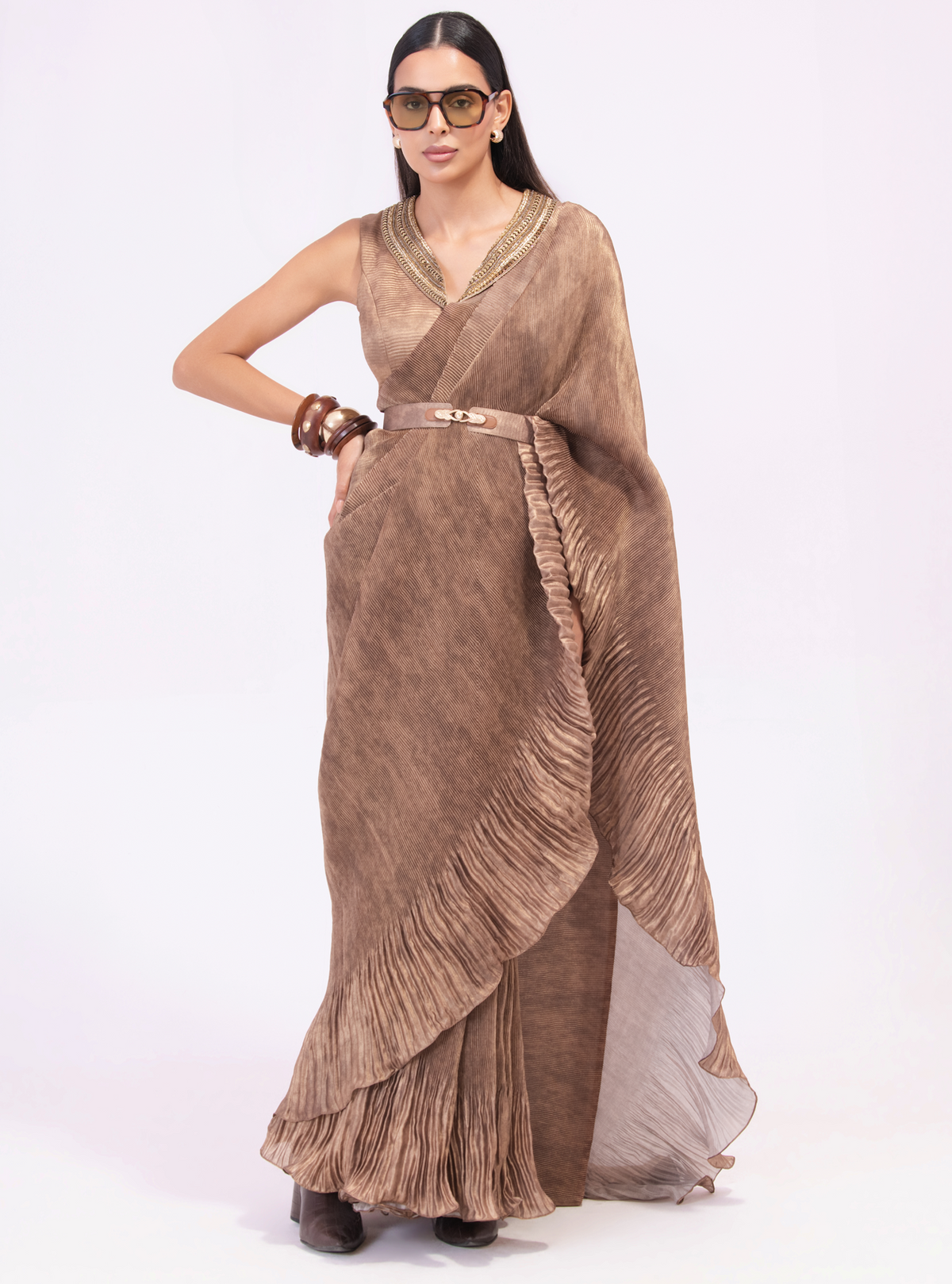 Smoke Pre draped Saree