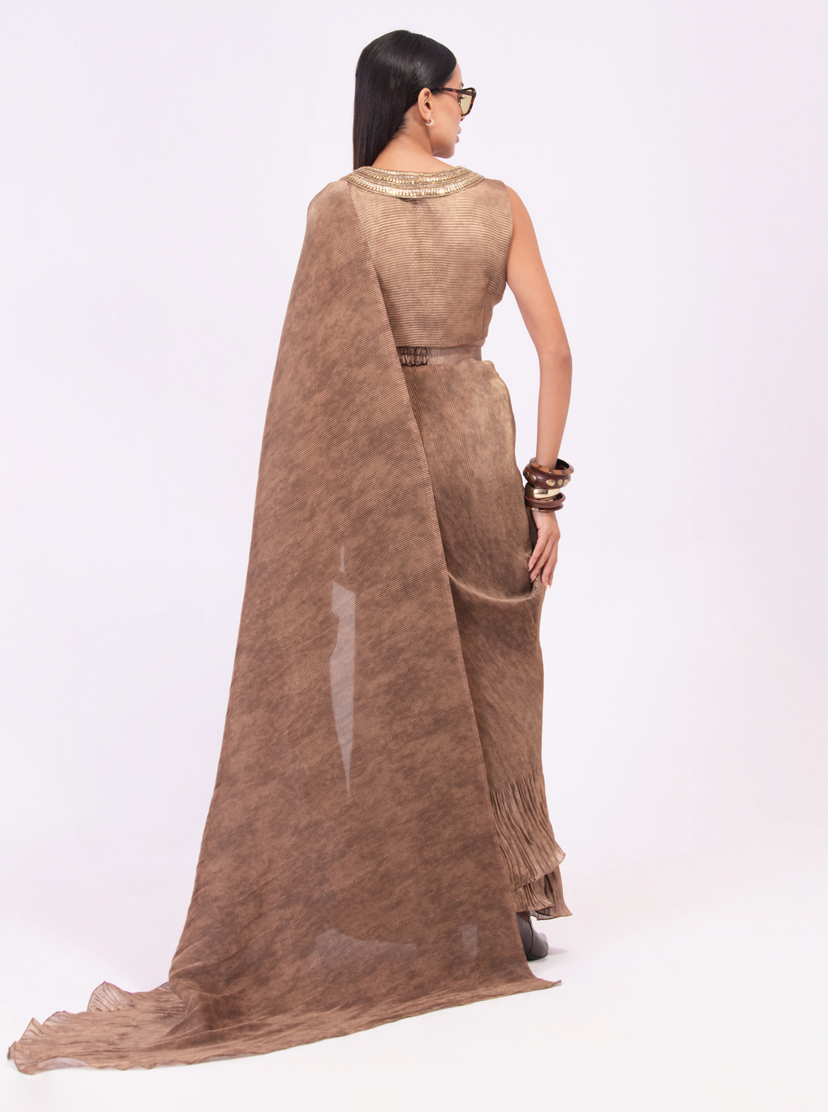 Smoke Pre draped Saree