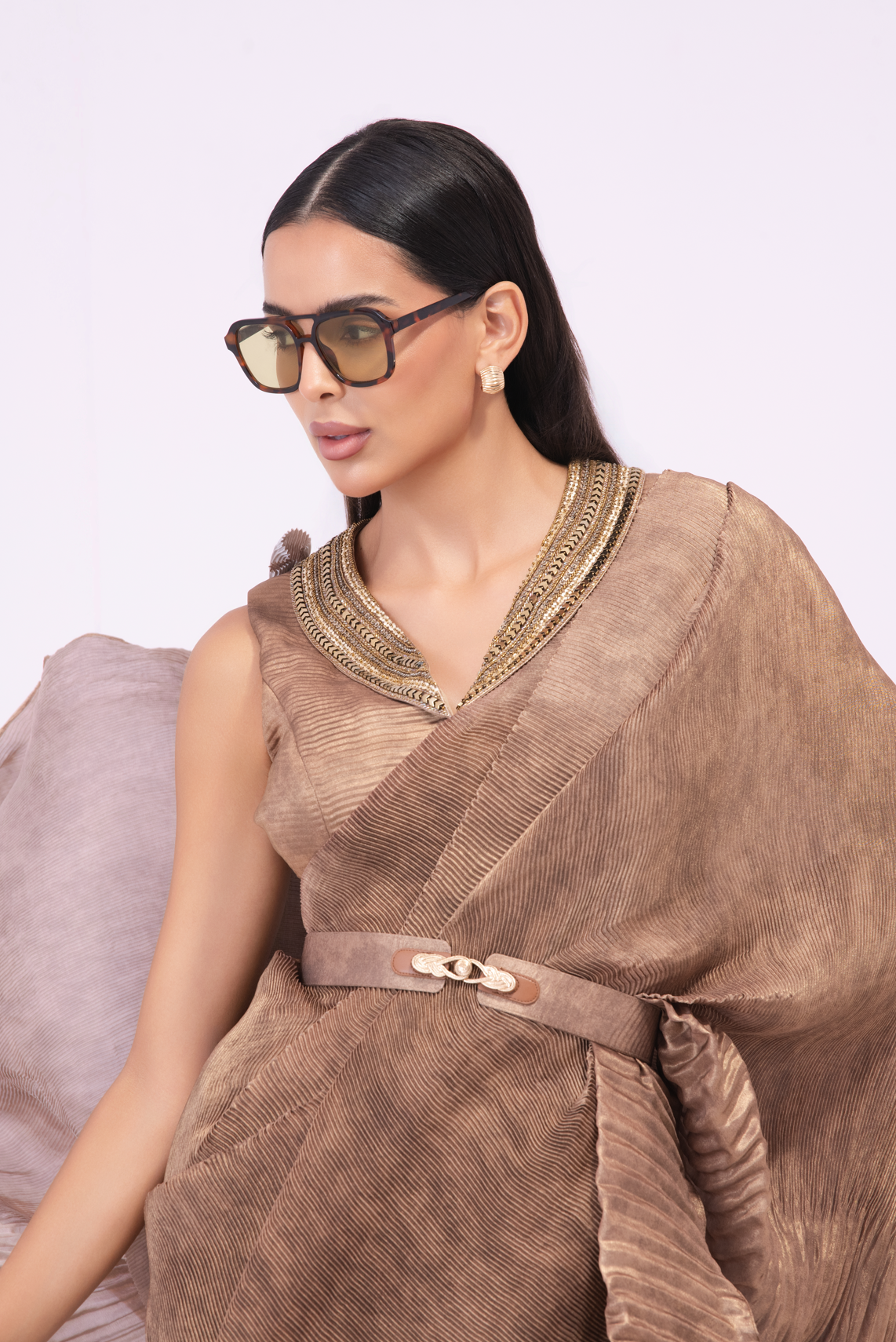 Smoke Pre draped Saree