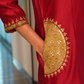 Red chanderi suit with pockets